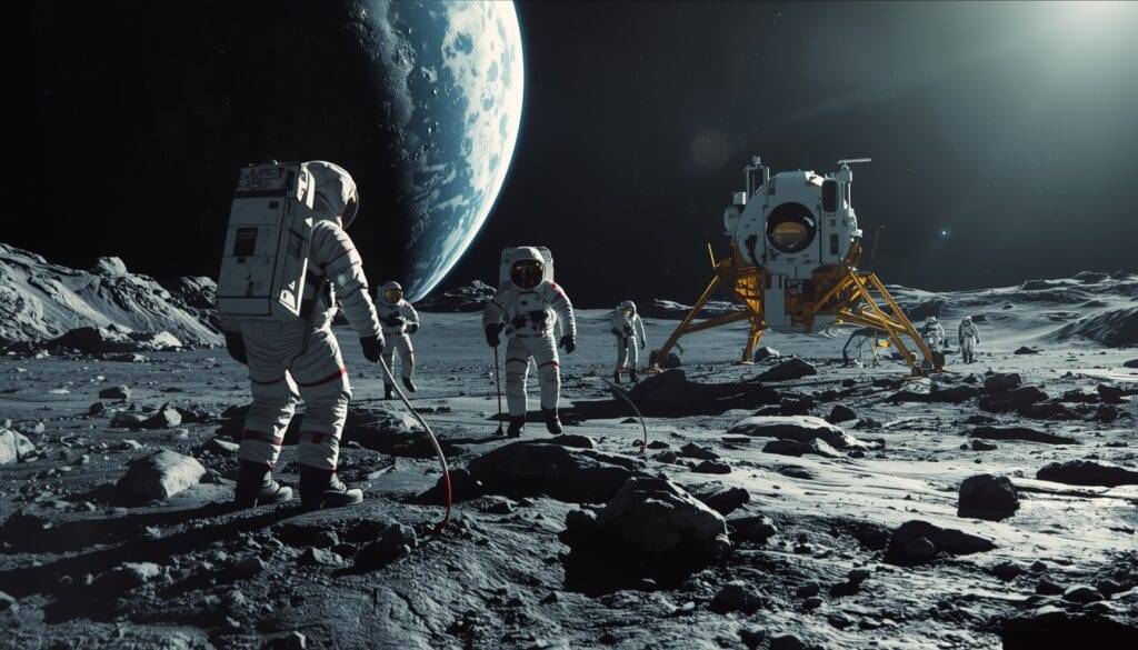 Astronauts preparing for lunar exploration near the south pole