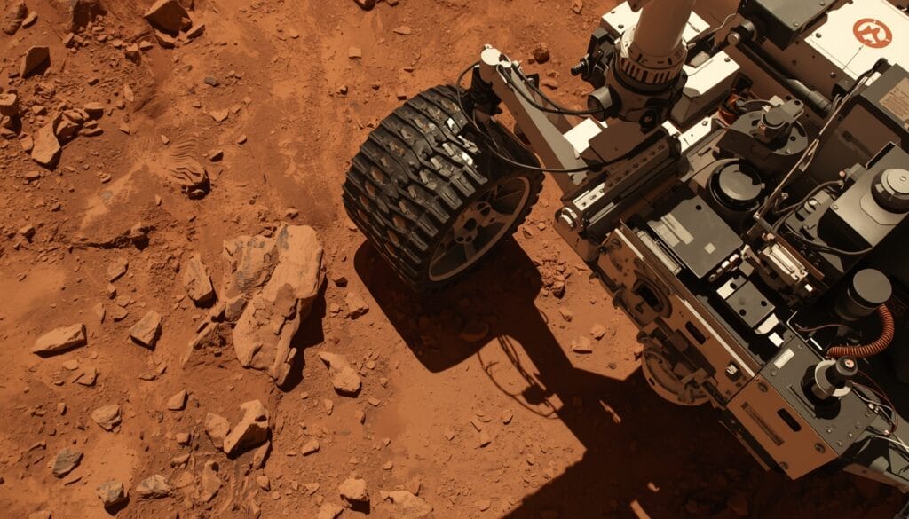 Mars rover analyzing rock samples for organic molecules