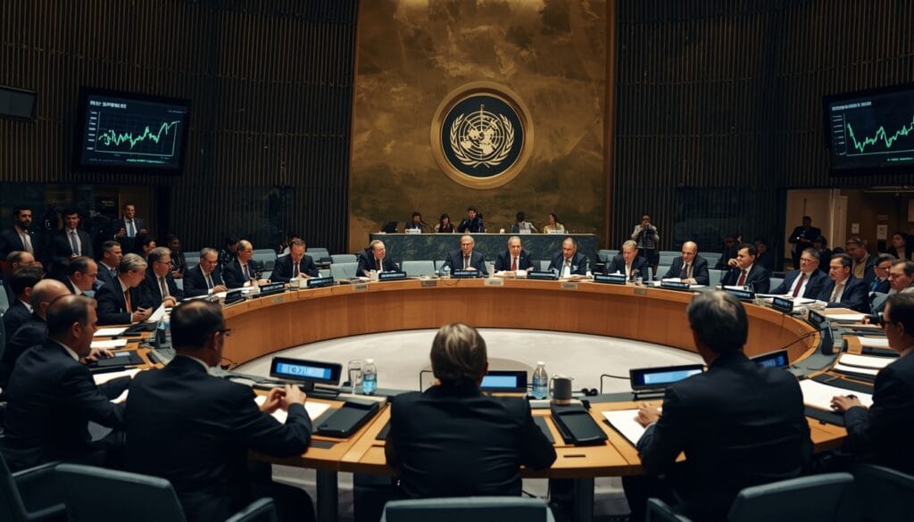 UN delegates negotiating global carbon emission reductions