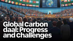 UN climate summit achieving a global agreement on carbon emission reductions